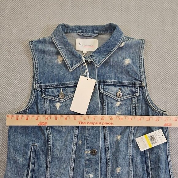 Turo by Vince Camuto Denim Vest Women's Medium Distressed Streetwear Y2K Blue - Picture 2 of 14